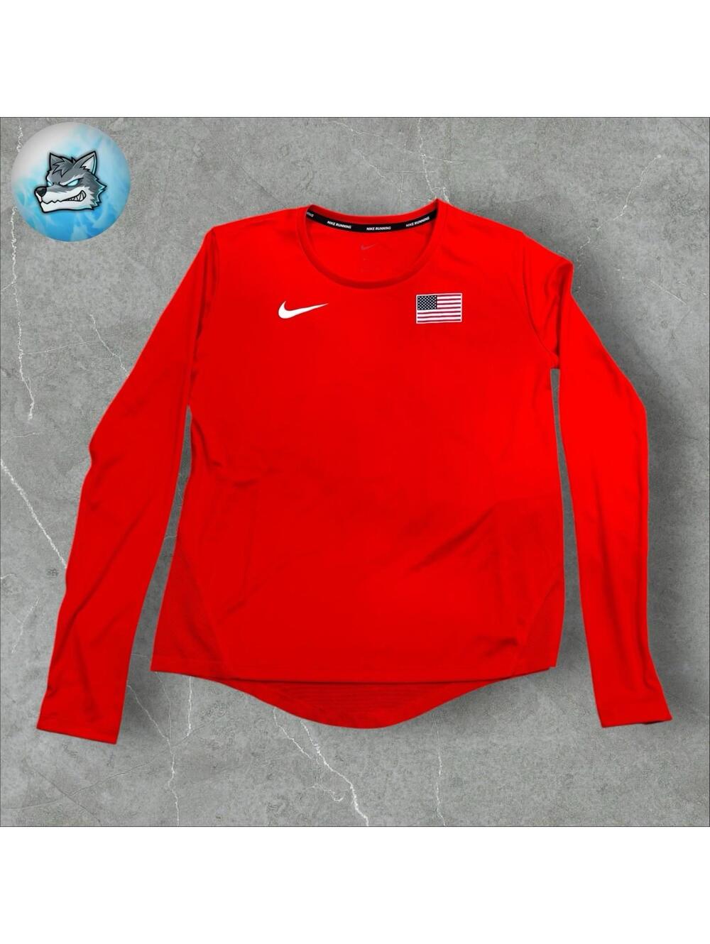 Nike Shirt Women Small Running USA America Crew Long Sleeve Red CQ0135-641 NWOT